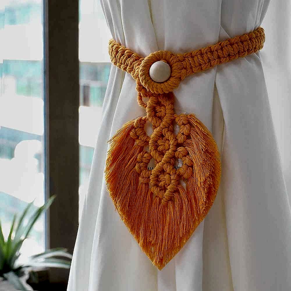 Finally, Curtains That Stay Put and Look Intentional — Macrame Tieback Set of 2 - View 4 of 14 | BigMoetsy