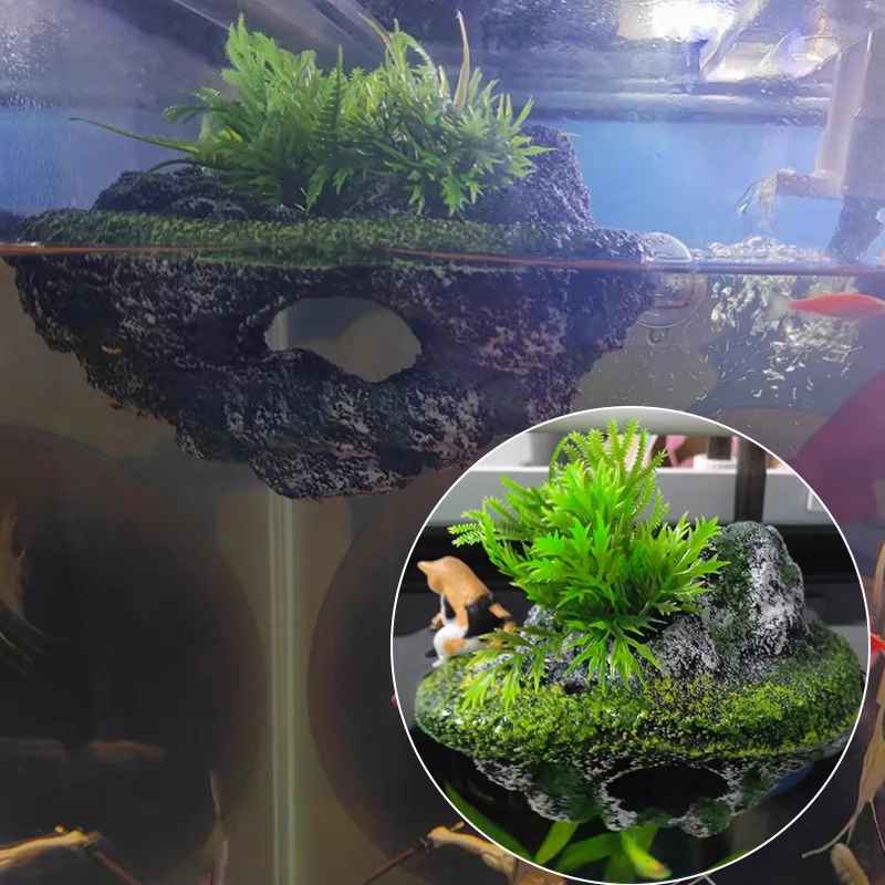 Handcrafted Floating Island Aquarium Decoration with Dual-Zone Platform for Turtles and Fish - View 4 of 7 | BigMoetsy