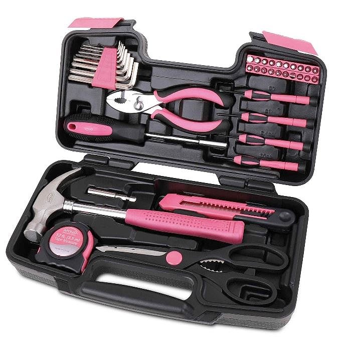 39-Piece Pink Tool Set with compact carrying case
