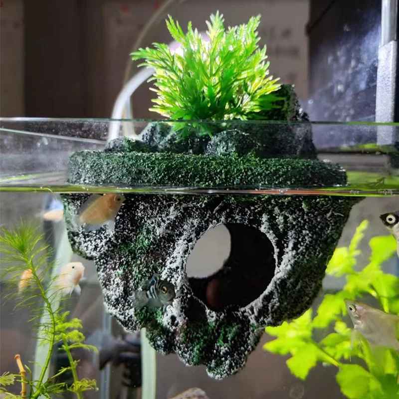 Handcrafted Floating Island Aquarium Decoration with Dual-Zone Platform for Turtles and Fish - View 6 of 7 | BigMoetsy