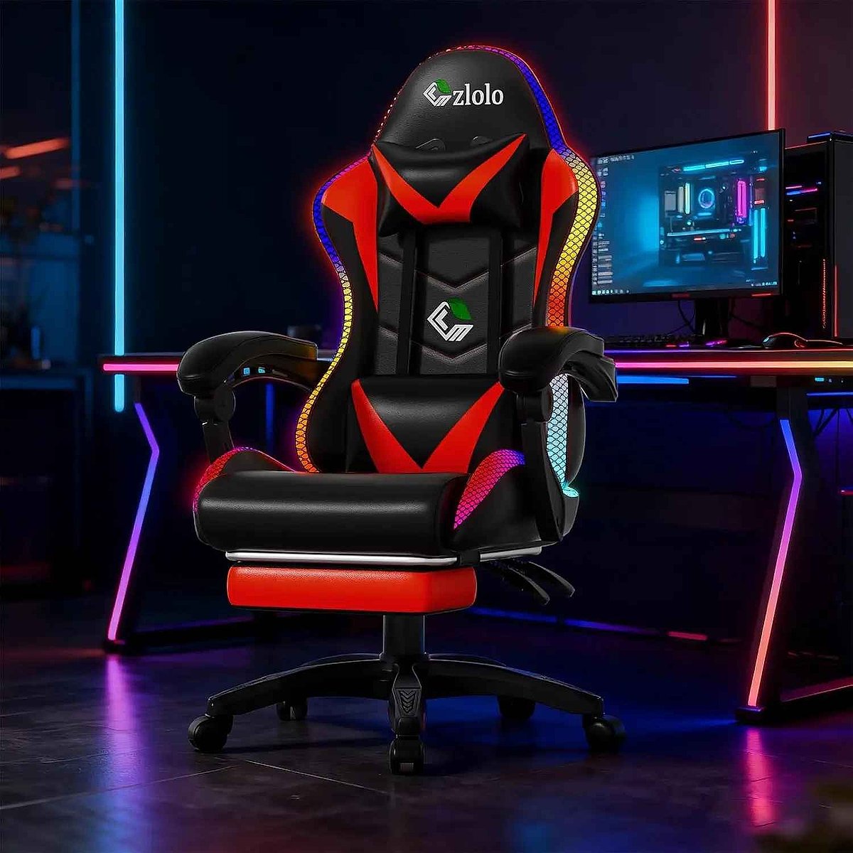 Ergonomic Finally Sit Comfortably Through Every Session — Racing Style RGB Gaming Chair... - View 2 of 9 | BigMoetsy