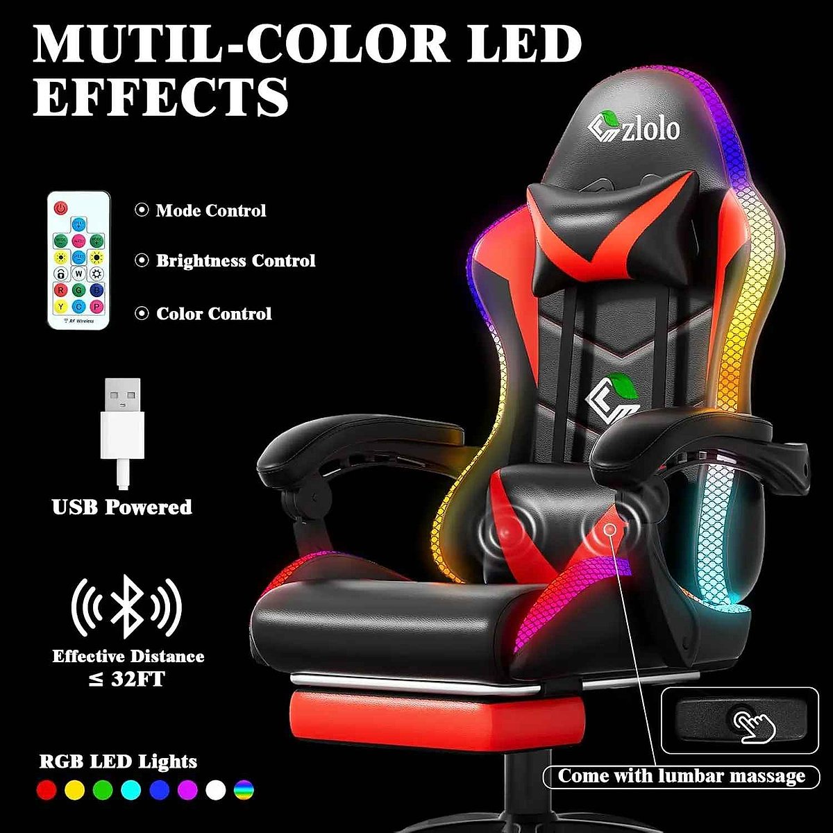 Ergonomic Finally Sit Comfortably Through Every Session — Racing Style RGB Gaming Chair... - View 4 of 9 | BigMoetsy