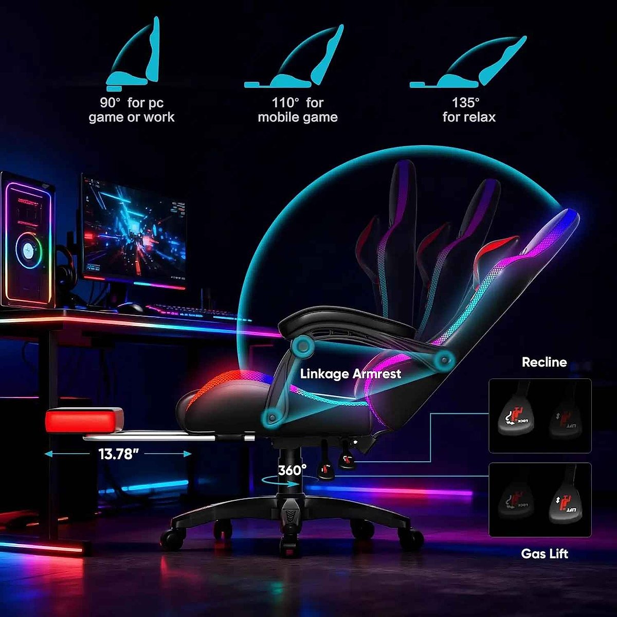 Ergonomic Finally Sit Comfortably Through Every Session — Racing Style RGB Gaming Chair... - View 6 of 9 | BigMoetsy