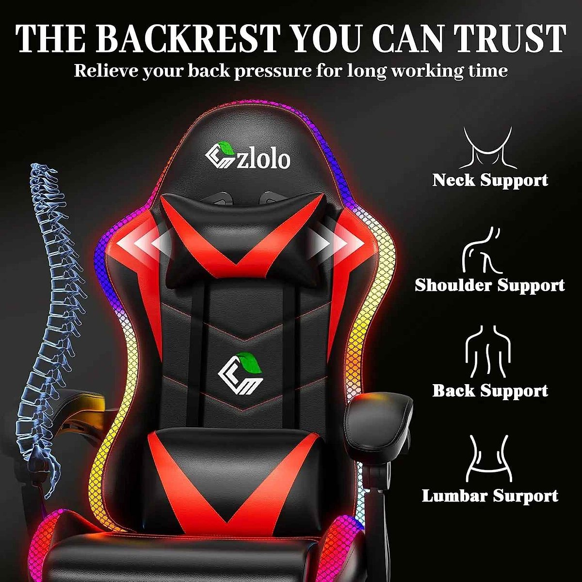 Ergonomic Finally Sit Comfortably Through Every Session — Racing Style RGB Gaming Chair... - View 8 of 9 | BigMoetsy