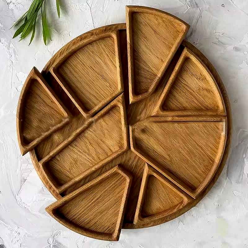 1 Set Handmade Divided Wood Serving Round | 1400+ Sold - View 4 of 6 | BigMoetsy