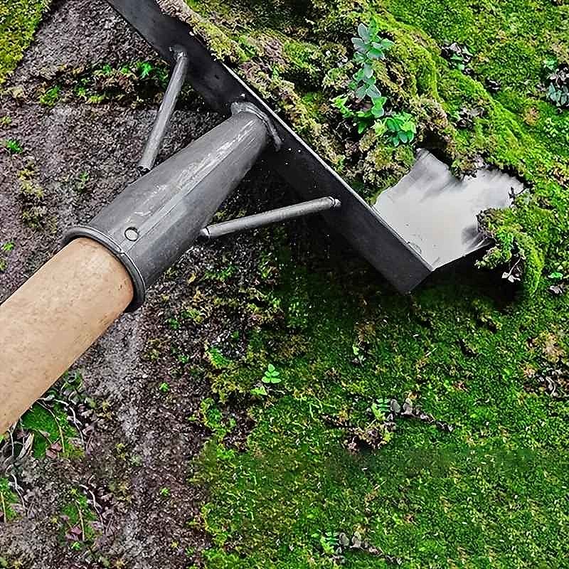 Ergonomic stainless steel garden weeder close-up showing curved handle and forked tip detail | BigMoetsy