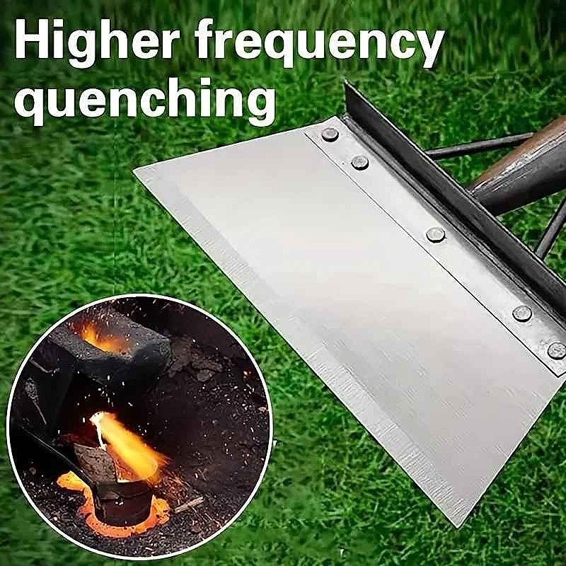 Ergonomic stainless steel garden weeder close-up showing curved handle grip and sharp forked tip detail | BigMoetsy