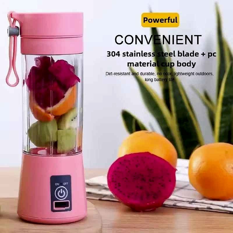 Portable USB Electric Juicer Cup shown in use outdoors, blending fresh fruit on the go, no outlet needed | BigMoetsy