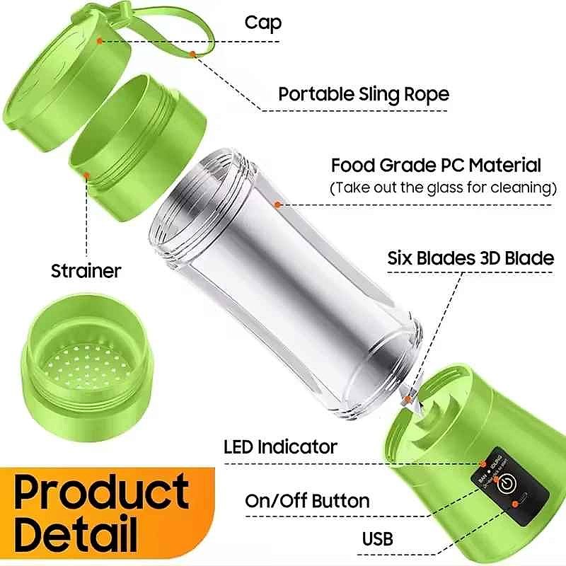 Portable USB Electric Juicer Cup shown in use outdoors, blending fresh fruit on the go, no outlet needed | BigMoetsy