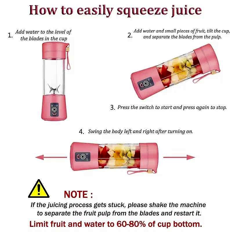 Portable USB Electric Juicer Cup shown in use blending fresh fruit on the go, no outlet needed | BigMoetsy