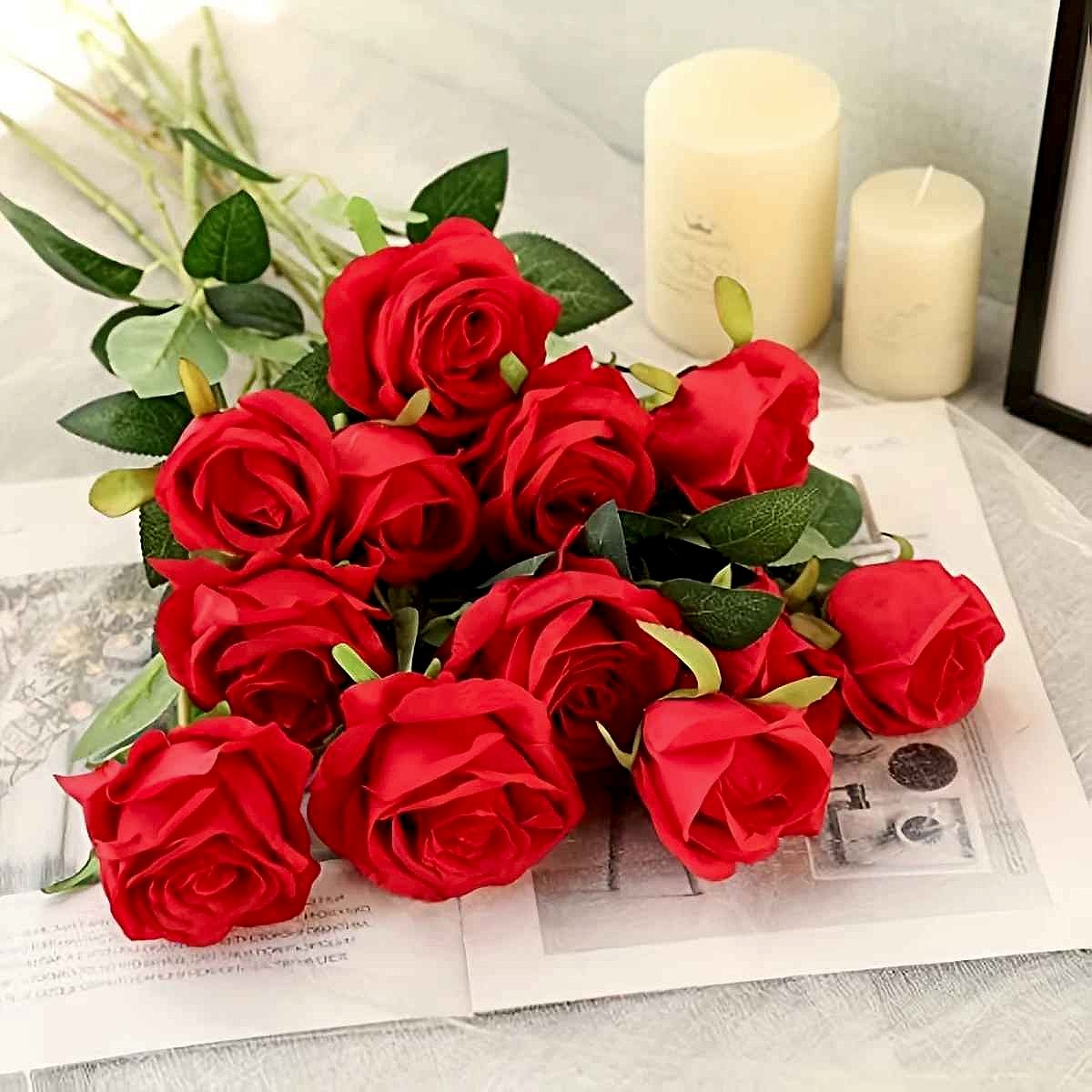 12-Piece Realistic Artificial Rose Bouquet | 20,000+ Sold