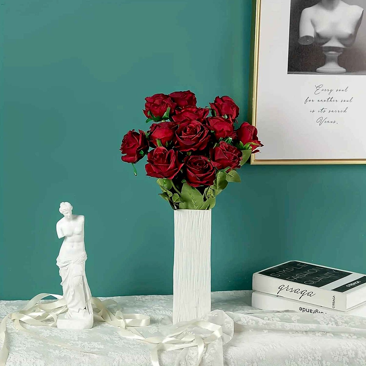 Handcrafted realistic silk artificial rose bouquet 12-piece zero maintenance always in bloom home decor arrangement | BigMoet