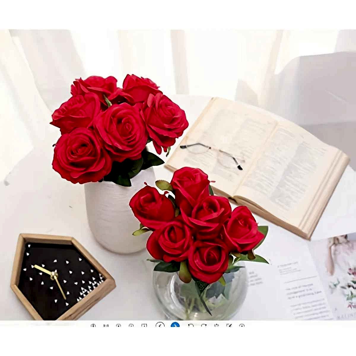 Handcrafted realistic silk artificial rose bouquet close-up detail, 12-piece zero maintenance Always in Bloom arrangement | B