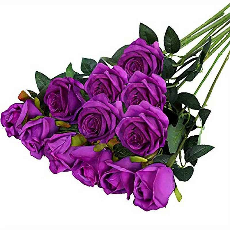Handcrafted realistic silk artificial rose bouquet 12-piece closeup detail Always in Bloom Zero Maintenance home decor | BigM