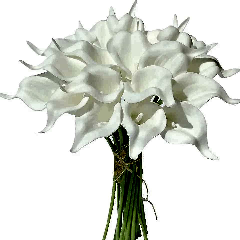 Handcrafted realistic silk calla lily artificial bouquet close-up detail view 20-piece Real Touch arrangement | BigMoetsy