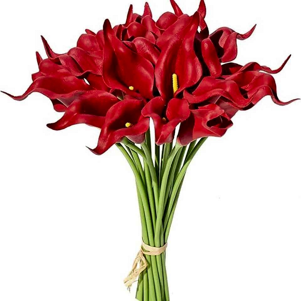 Handcrafted realistic silk calla lily artificial bouquet close-up detail, 20-piece Real Touch arrangement | BigMoetsy