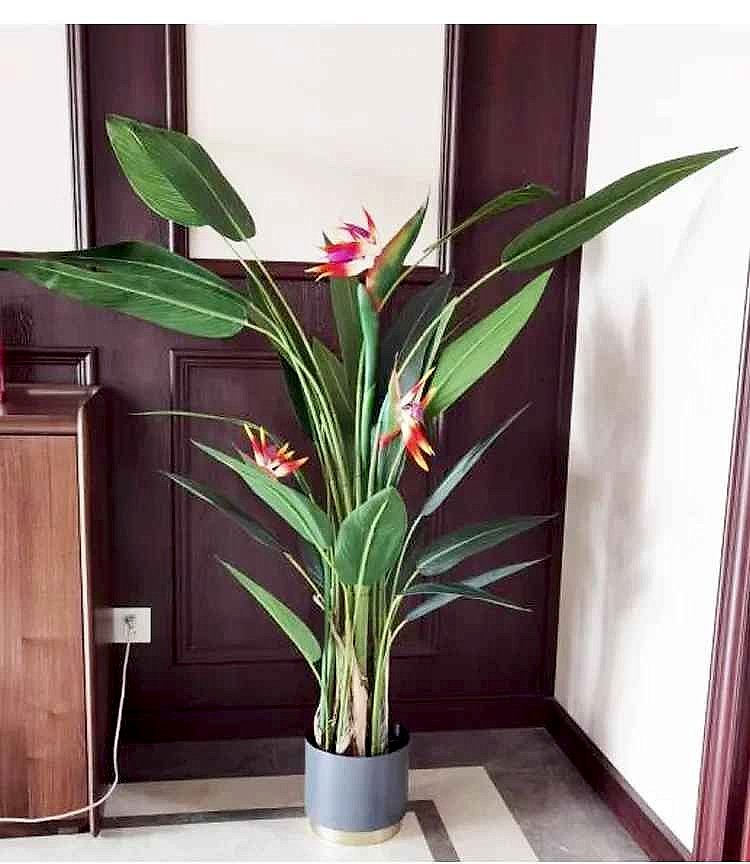 Realistic silk handcrafted Bird of Paradise Artificial Potted Plant with lifelike leaves in home corner decor | BigMoetsy