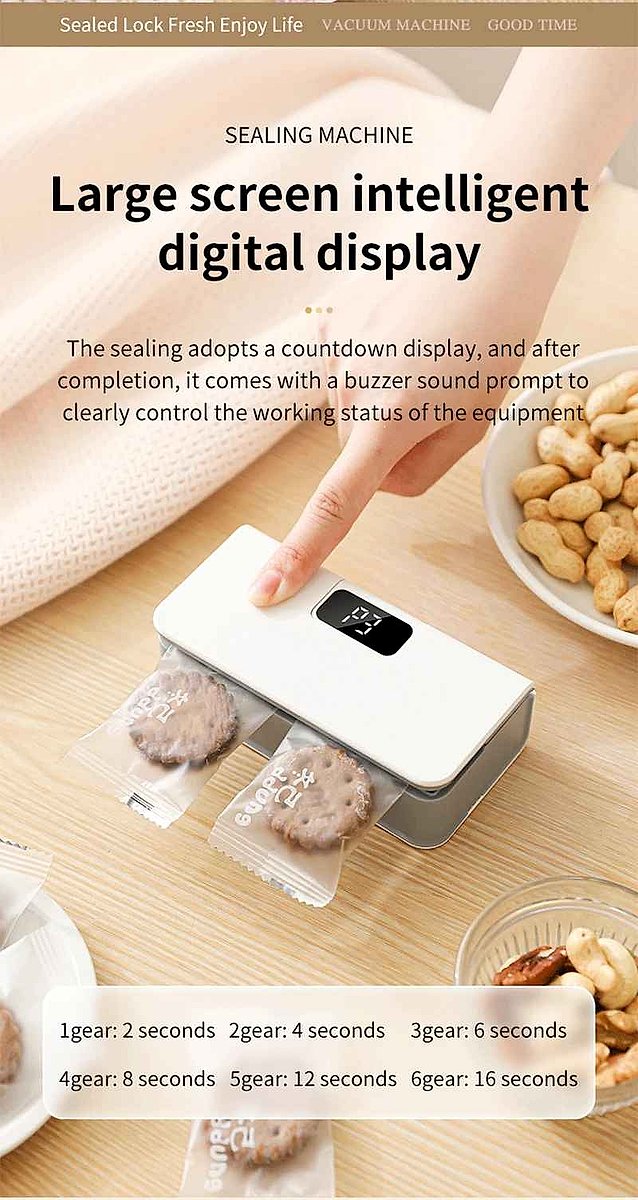 Rechargeable handheld heat sealer close-up view showing device details and sealing mechanism | BigMoetsy