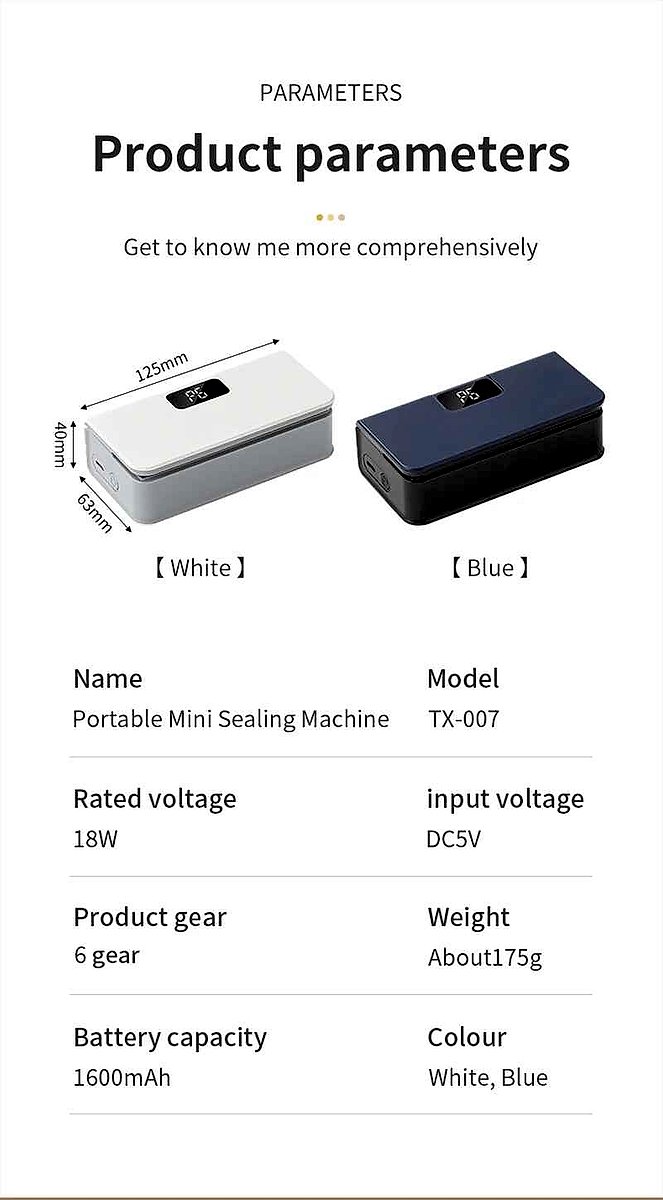 Rechargeable handheld heat sealer close-up detail view showing sealing mechanism and compact design | BigMoetsy