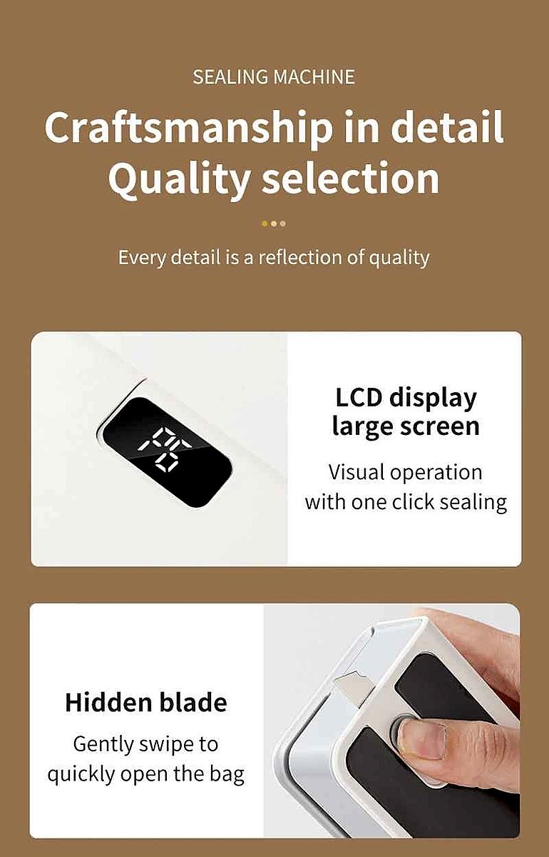 Rechargeable handheld heat sealer close-up detail view showing sealing mechanism and compact design | BigMoetsy