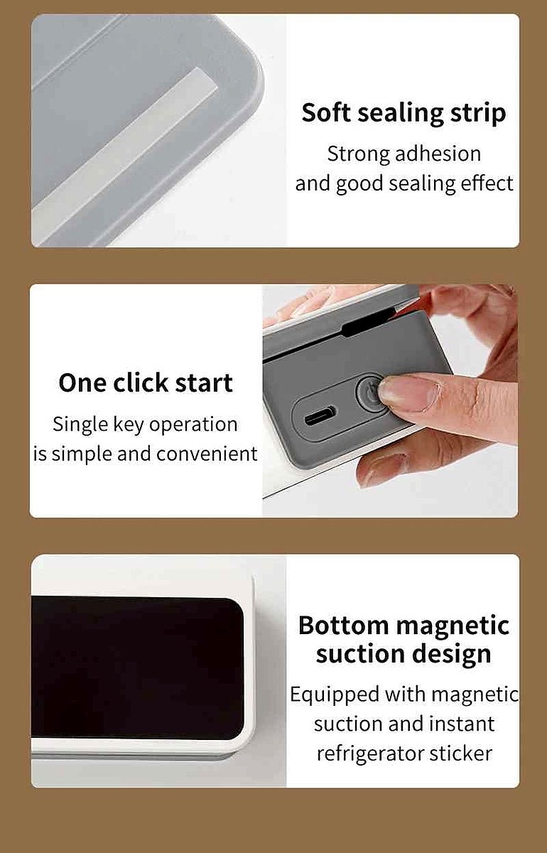 Rechargeable handheld heat sealer close-up detail or lifestyle shot keeping snacks fresh and sealed | BigMoetsy