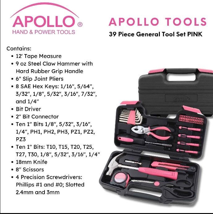 Professional 39-Piece Pink Tool Set with Lifetime Warranty and Donation to Breast Cancer R... - View 4 of 7 | BigMoetsy