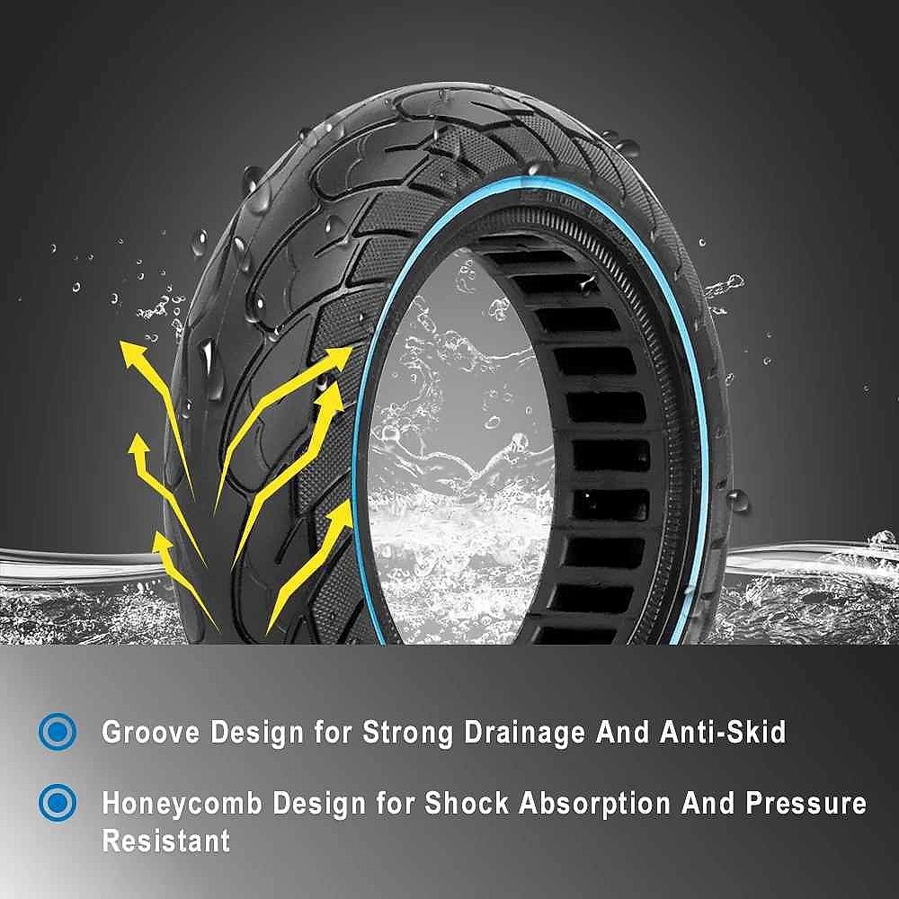 Solid honeycomb tubeless tire for Ninebot Max G30 10x2.5 shown up close revealing flexible airless cell structure | BigMoetsy