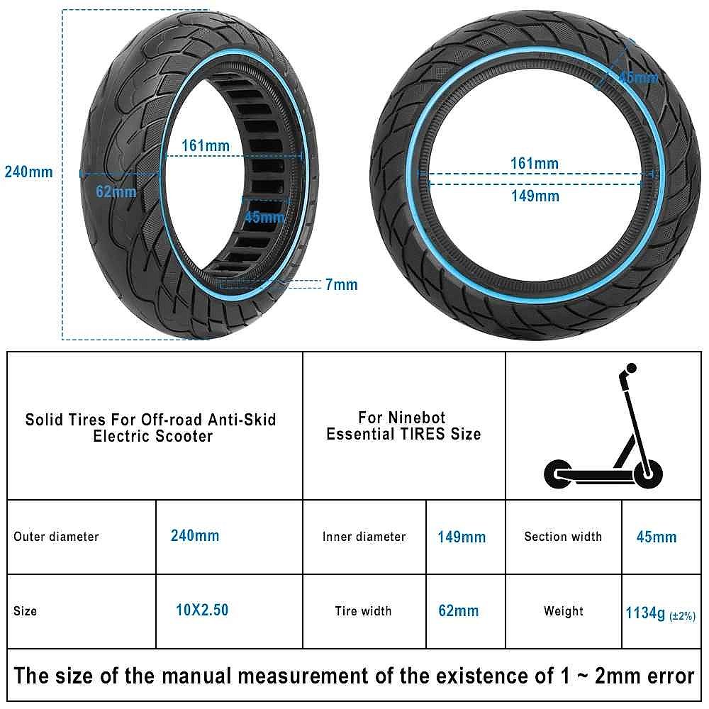 Solid honeycomb tubeless tire for Ninebot Max G30 10x2.5 shown at angle highlighting airless cell structure | BigMoetsy