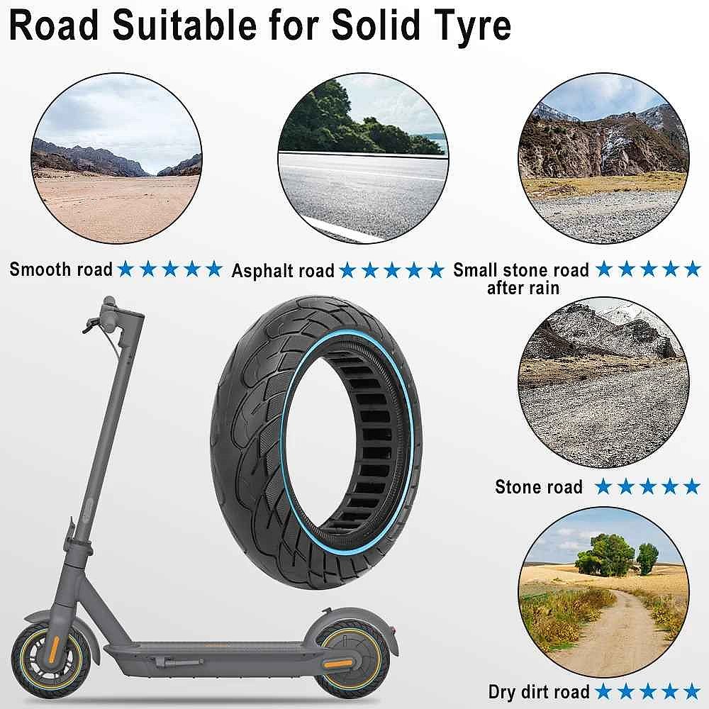 Solid honeycomb tubeless tire for Ninebot Max G30 10x2.5 close-up showing flexible airless tread structure | BigMoetsy