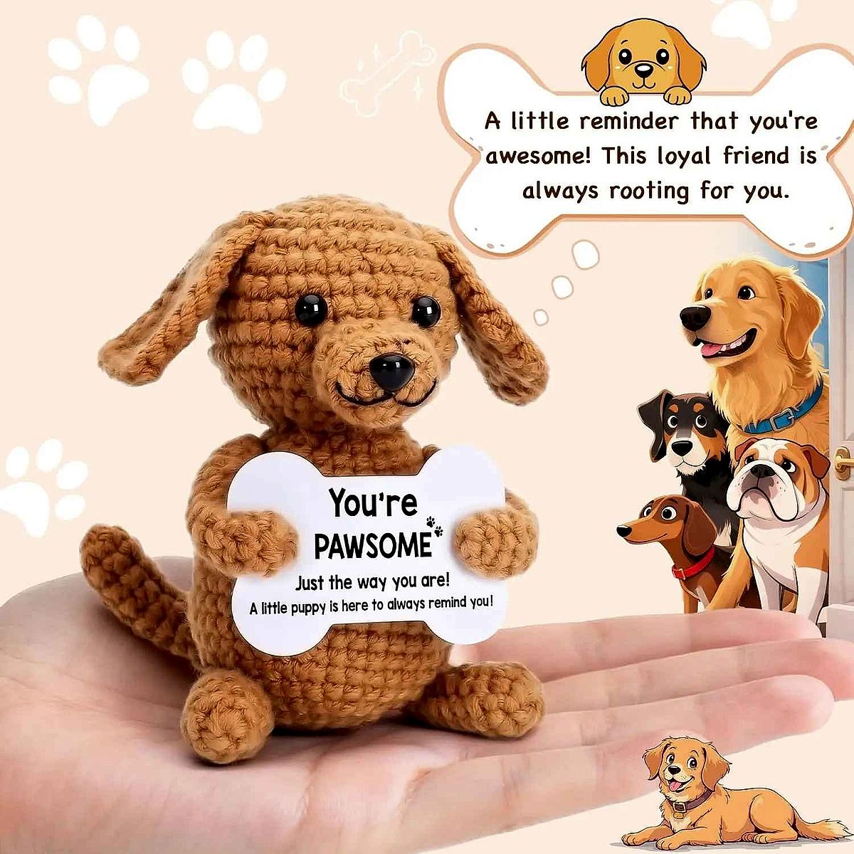 Handmade crochet dog emotional support doll with gift card from When Words Fall Short collection | BigMoetsy