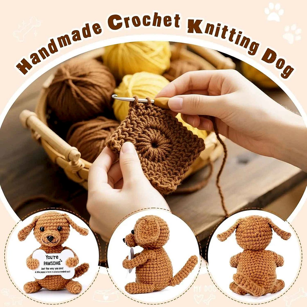Handmade crochet dog emotional support doll with gift card from When Words Fall Short collection | BigMoetsy