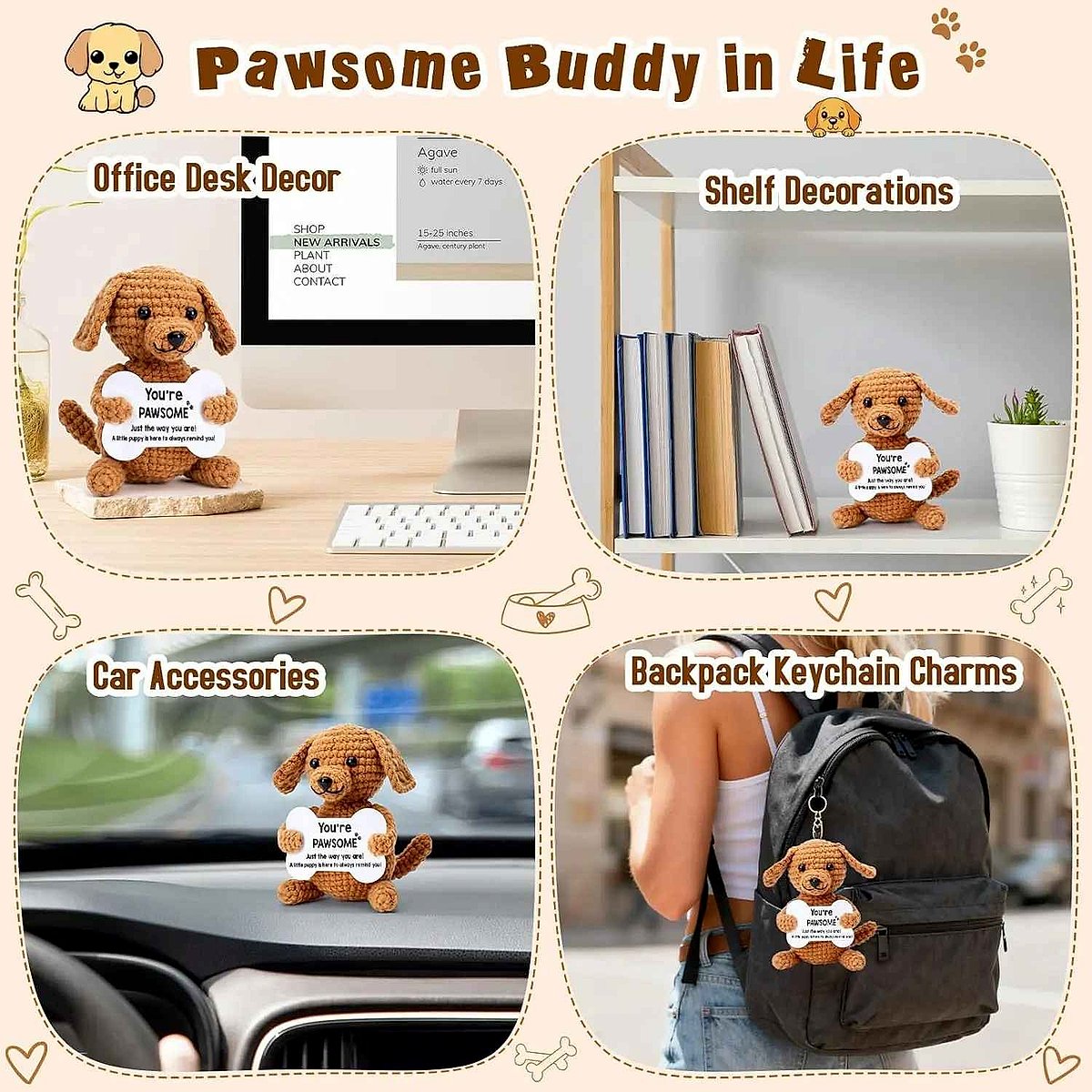 Handmade crochet dog emotional support doll with gift card from When Words Fall Short collection | BigMoetsy