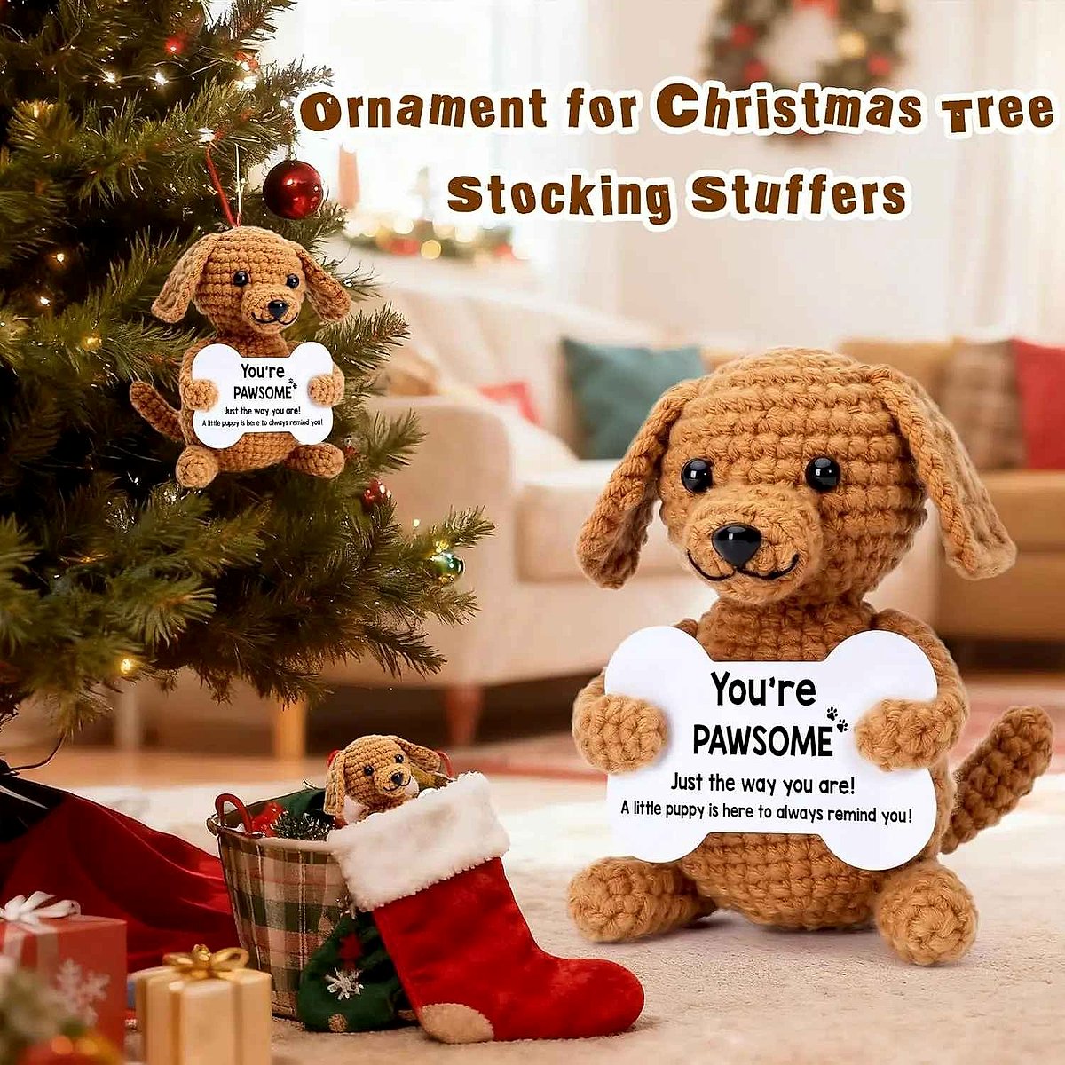 Handmade crochet dog emotional support doll with gift card from When Words Fall Short collection | BigMoetsy