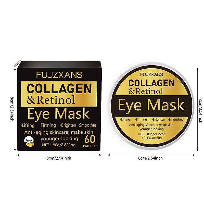 Collagen Retinol Brightening Eye Masks 60 sheets packaging closeup showing sheet count and key ingredients | BigMoetsy