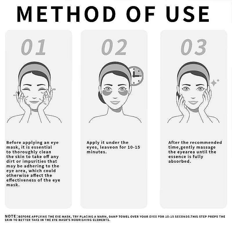 Collagen Retinol Brightening Eye Masks 60 sheets packaging closeup showing usage instructions and ingredients | BigMoetsy