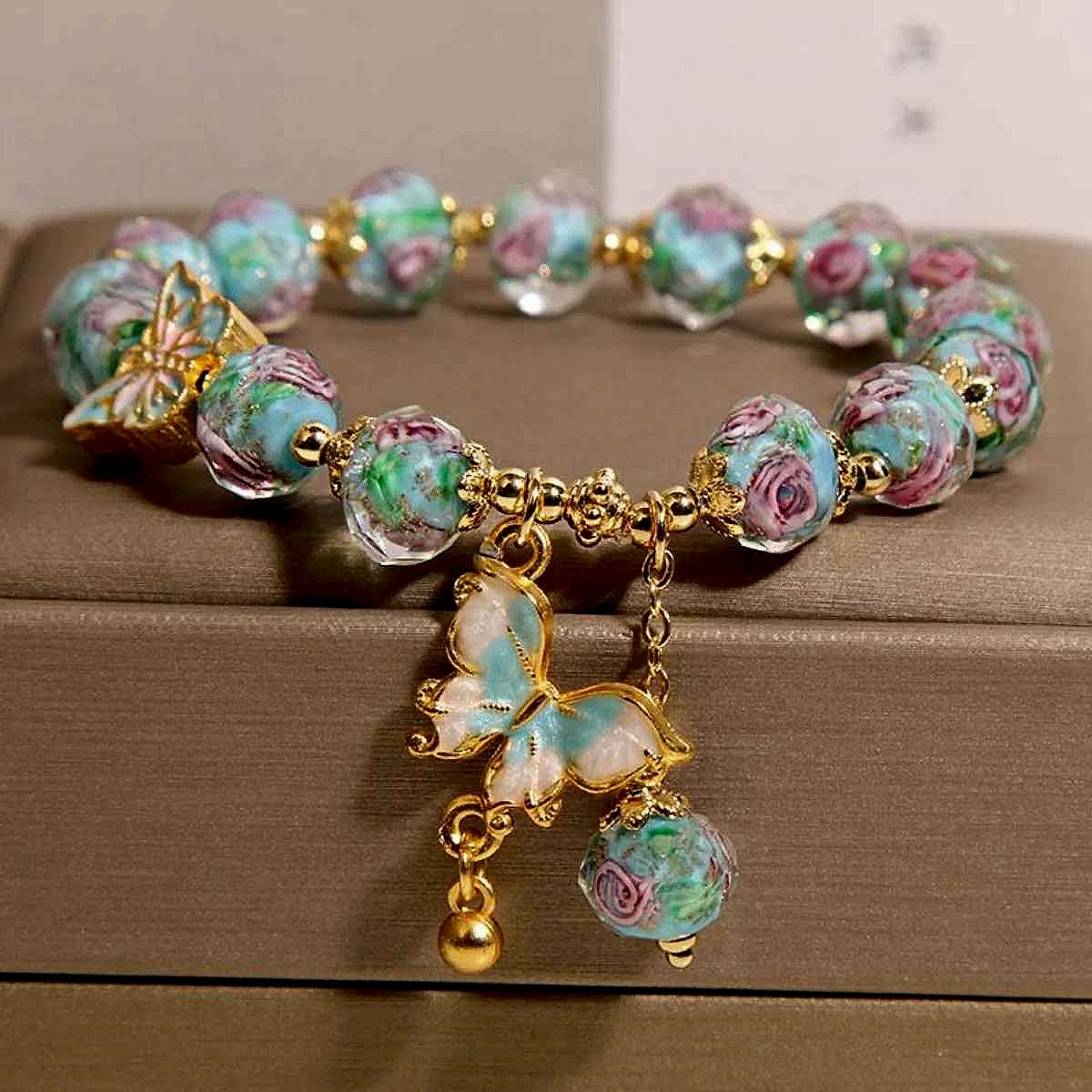 Handcrafted Multi-Layer Floral Clip Necklace with vintage-style crystal details, close-up view | BigMoetsy