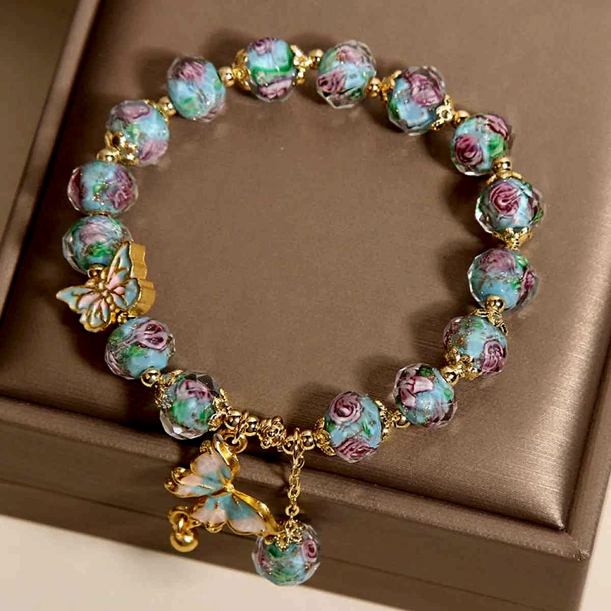Handcrafted Multi-Layer Floral Clip Necklace with vintage-style crystal details, close-up view of layered design | BigMoetsy