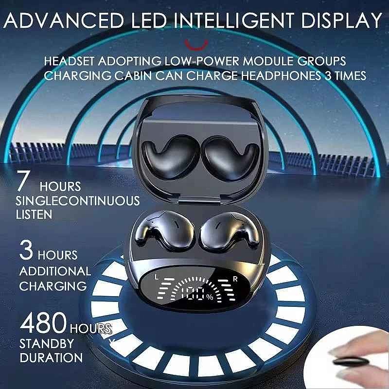 Finally Sleep With Sound wireless earphones resting on a soft pillow showing slim profile design for side sleepers | BigMoets
