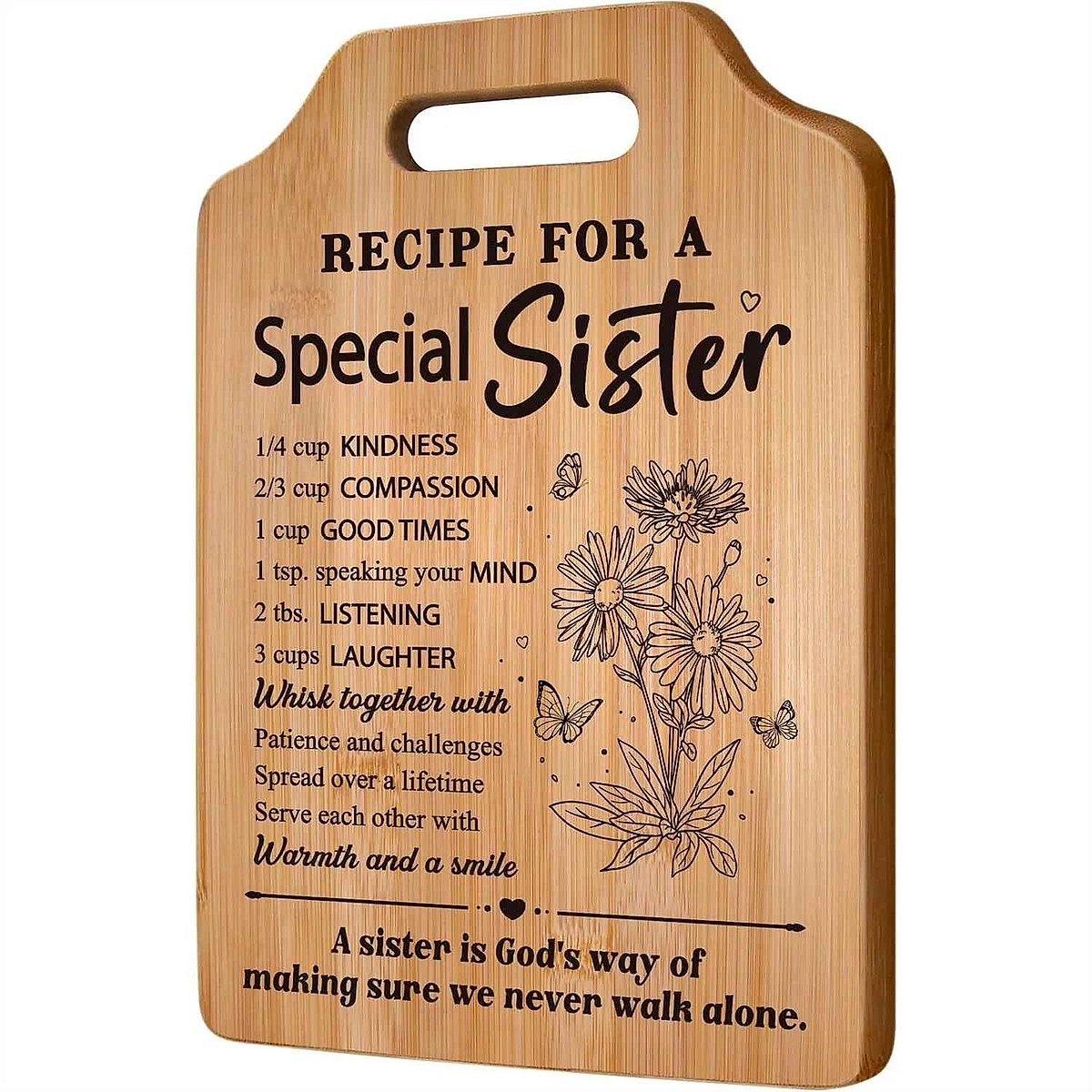 Personalized engraved bamboo cutting board gift for Mom and Sister with custom text detail | BigMoetsy