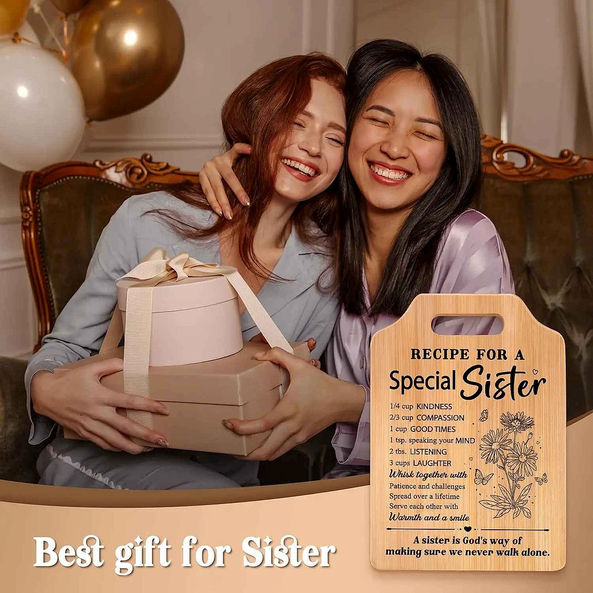Personalized engraved bamboo cutting board gift for Mom and Sister with custom name detail | BigMoetsy
