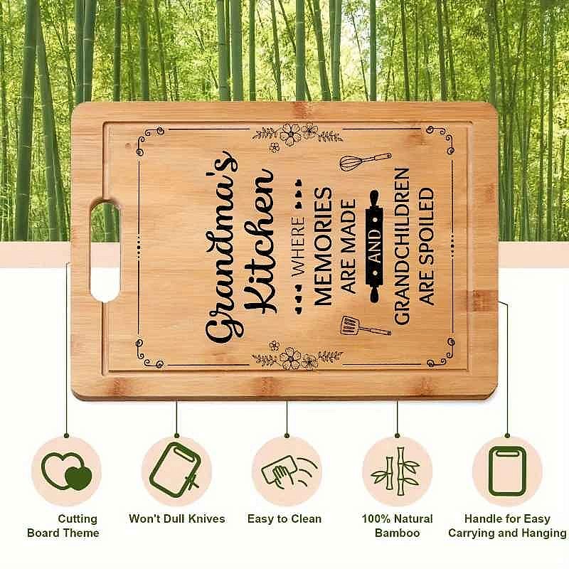 Personalized engraved bamboo cutting board gift for Mom Sister Grandma with custom text detail | BigMoetsy