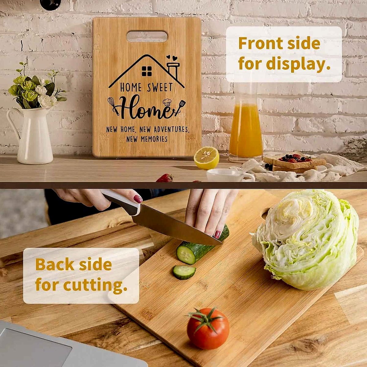 Personalized engraved bamboo cutting board gift for Mom Sister Grandma with custom text detail | BigMoetsy