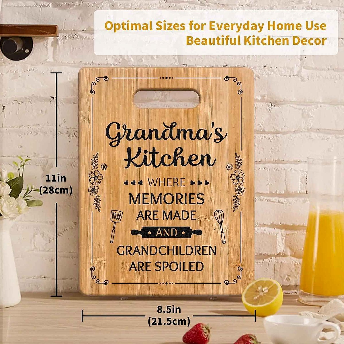Personalized engraved bamboo cutting board gift for Mom Sister Grandma with custom text detail | BigMoetsy