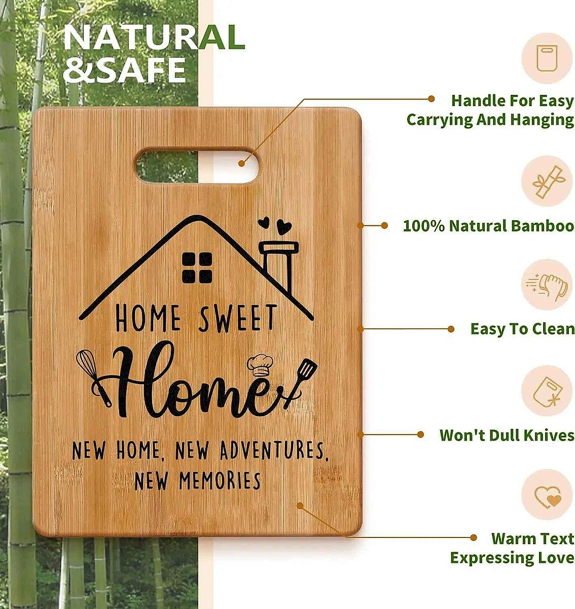 Personalized engraved bamboo cutting board gift for Mom Sister Grandma with custom text detail | BigMoetsy