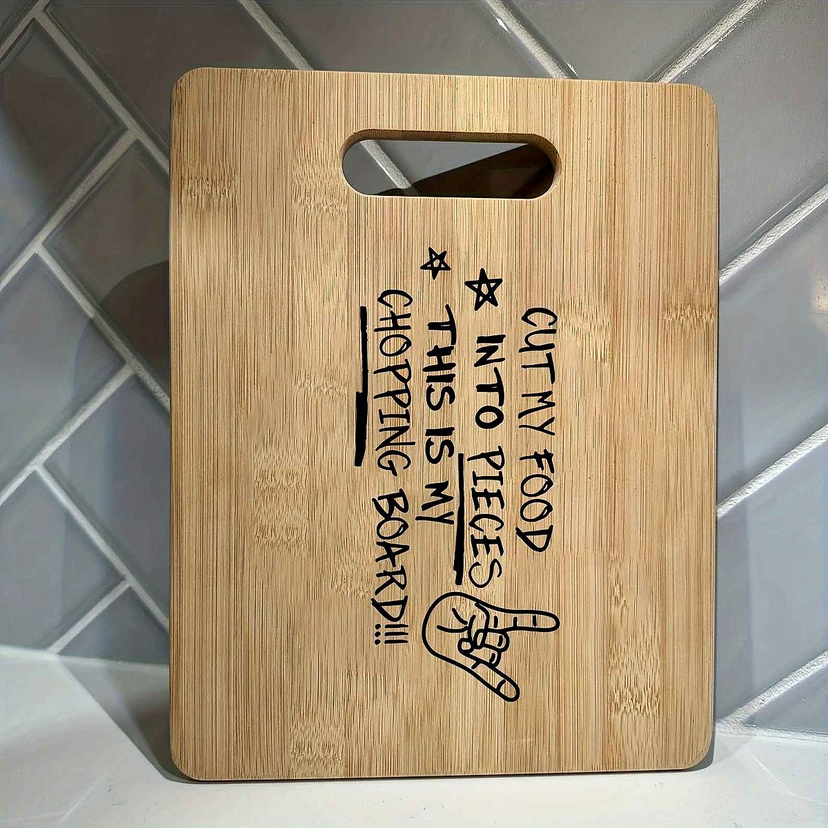 Personalized engraved bamboo cutting board gift for Mom Sister Grandma close-up detail view | BigMoetsy