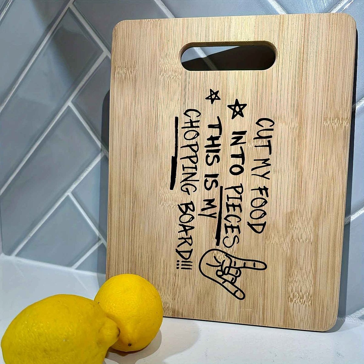 Personalized engraved bamboo cutting board gift for Mom Sister Grandma close-up detail view | BigMoetsy