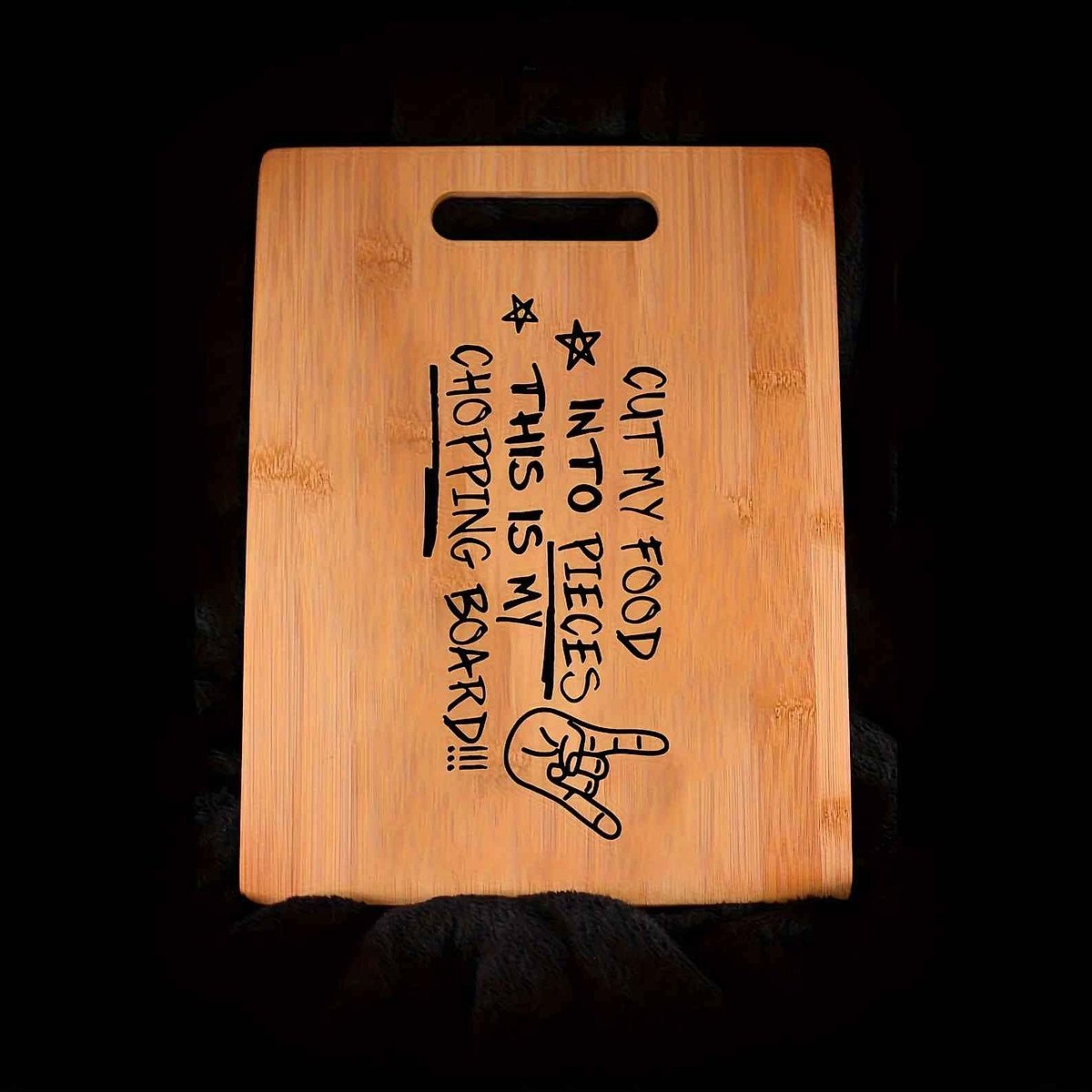 Personalized engraved bamboo cutting board gift for Mom Sister Grandma displayed on wooden surface | BigMoetsy
