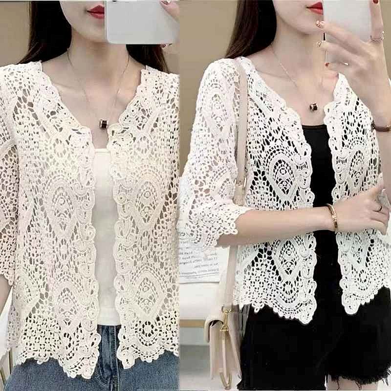 Handcrafted Crochet Knit Cover-Up Crop Top detail view showing texture and stitching pattern | BigMoetsy