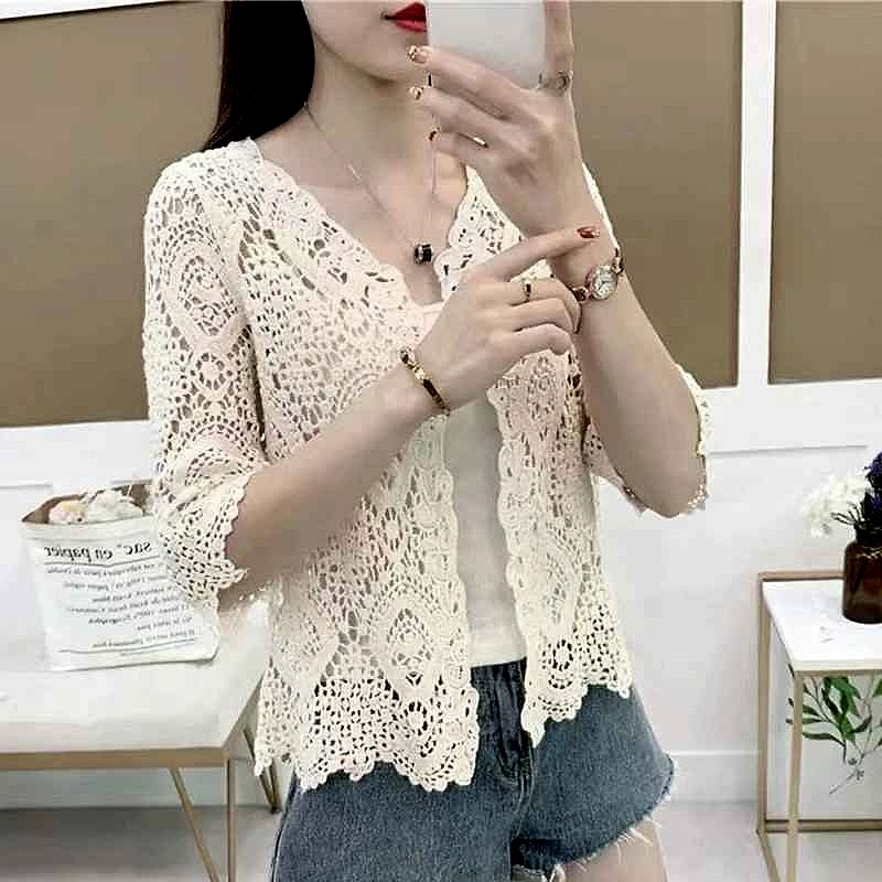Handcrafted Crochet Knit Cover-Up Crop Top detail view showing texture and stitch pattern up close | BigMoetsy