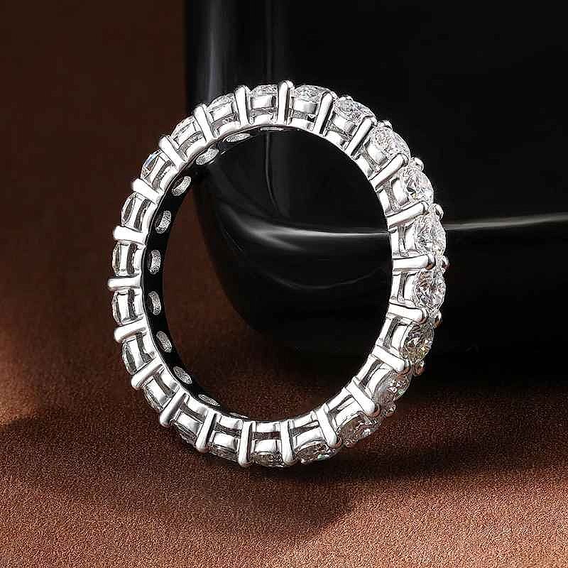 Handcrafted vintage-style 3mm moissanite ring in 18K white gold plated sterling silver with crystal sparkle | BigMoetsy